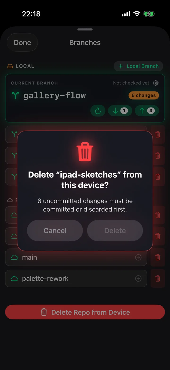 The same blocked delete dialog on iPhone.